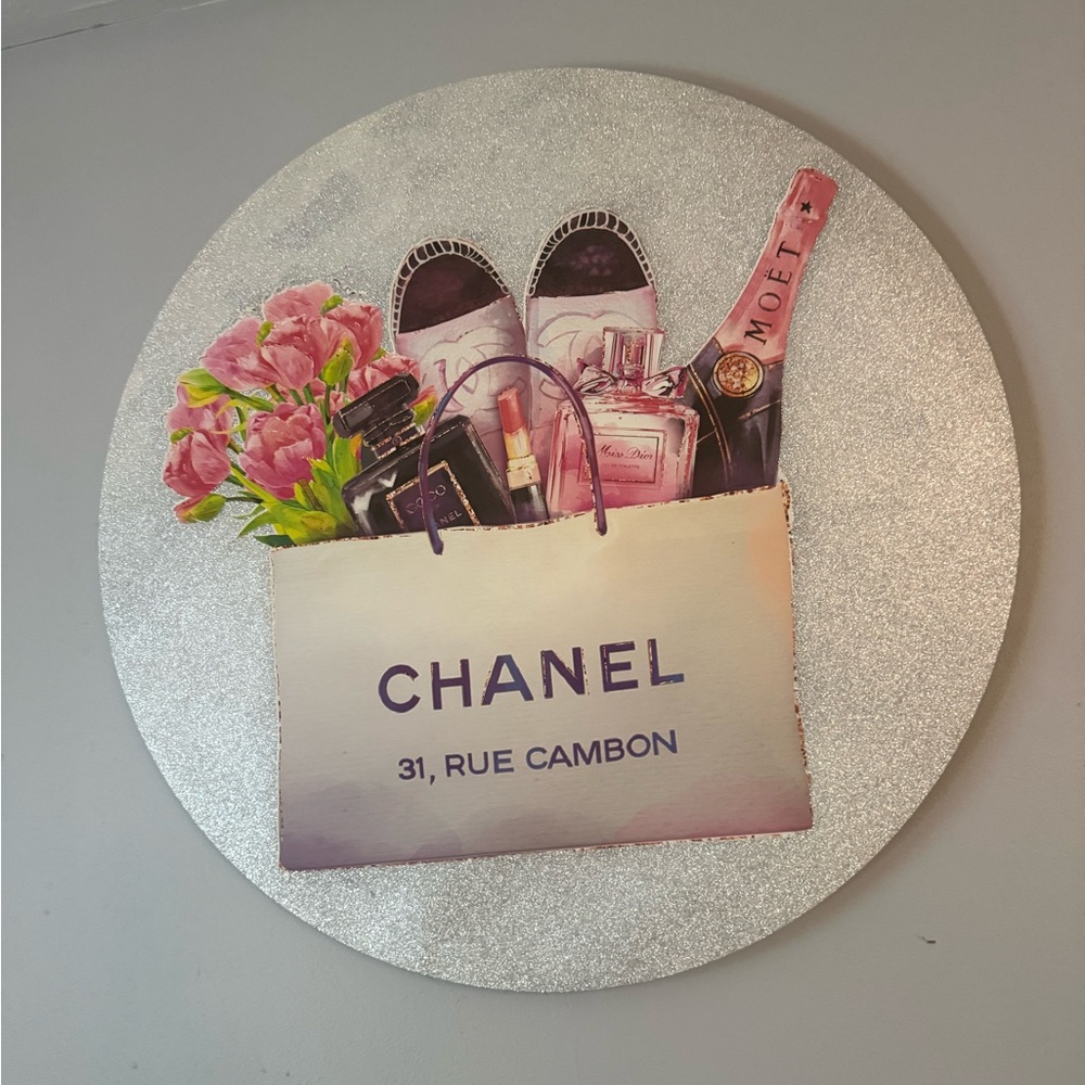 not original CHANEL Silver Wall Art with Pink and Black Details